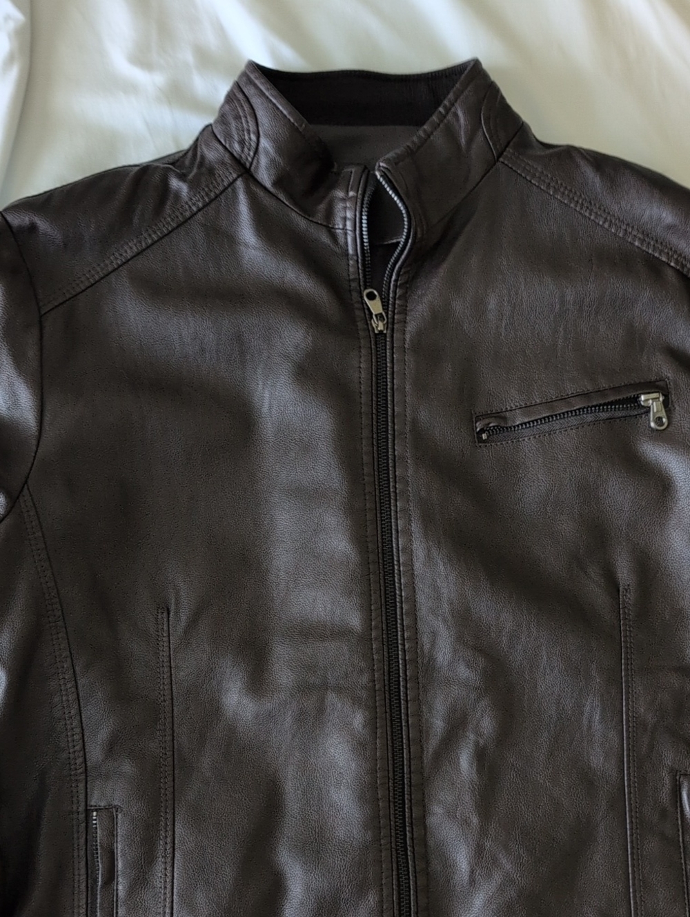 Men's Brown Vegan Leather Zip-Front Jacket LT